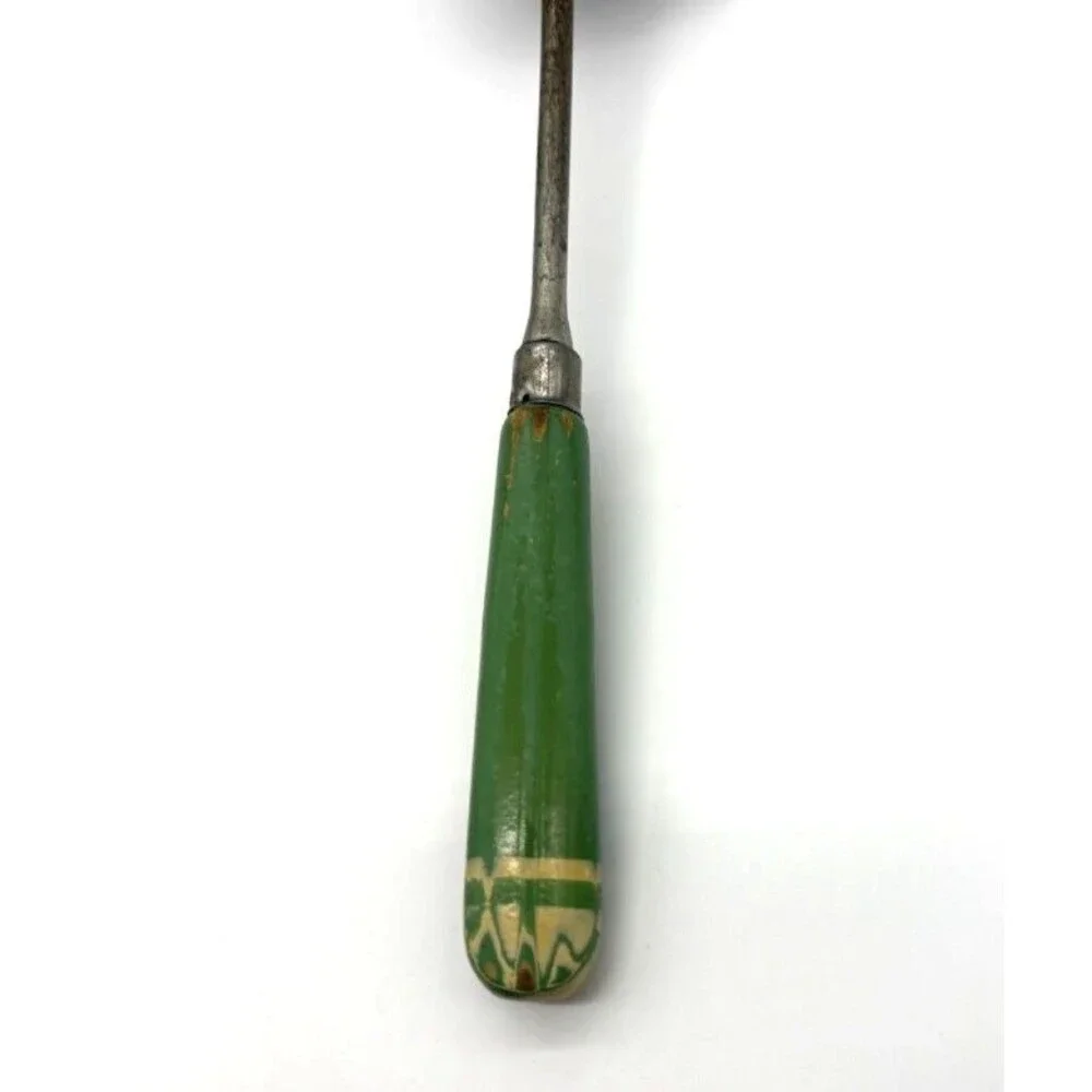 Vintage A&J Green Wood Handle Serving Spoon Primitive Kitchen Utensil 11.5